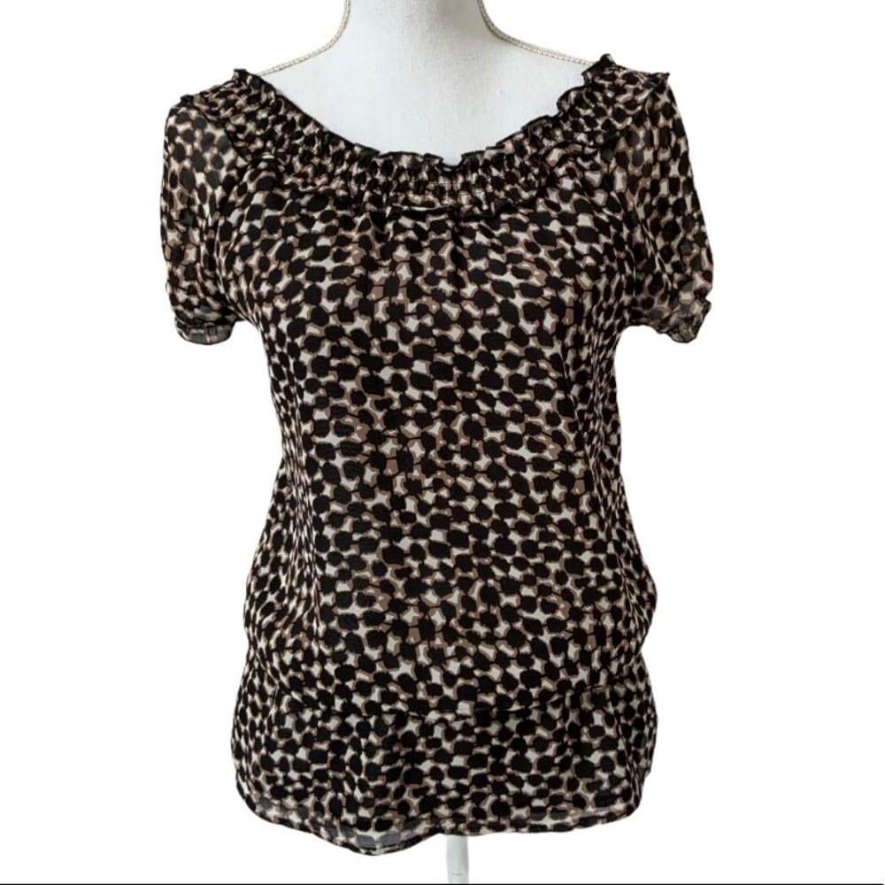 Merona Animal Print Shirred Peasant Short Sleeve